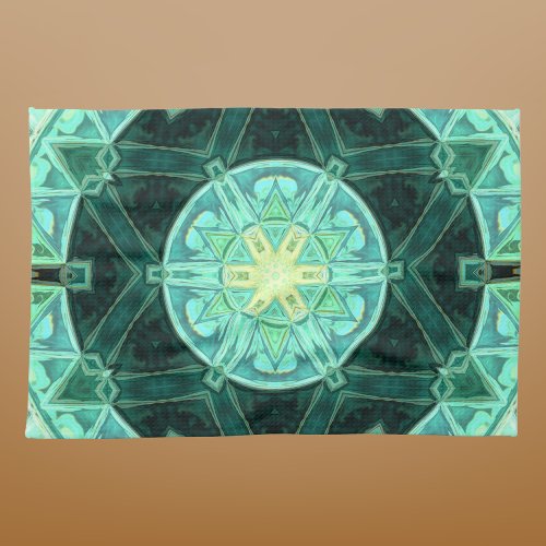 Mosaic Mandala Teal and Yellow Kitchen Towel