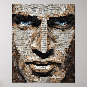 Mosaic Mans Face Blue Eyes Wall Art