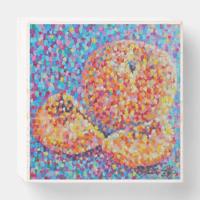 Mosaic Medley Peaches pointillism Wooden Box Sign (Front Horizontal)