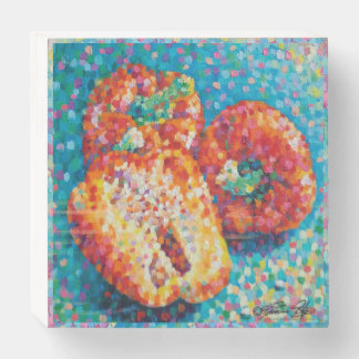 Mosaic Medley Peppers pointillism Wooden Box Sign