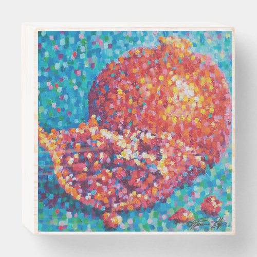 Mosaic Medley Pomegranate pointillism Wooden Box Sign