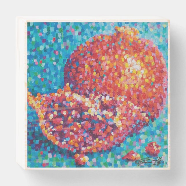 Mosaic Medley Pomegranate pointillism Wooden Box Sign (Front Horizontal)