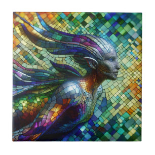 Mosaic Mermaid RIGHT facing Ceramic Tile