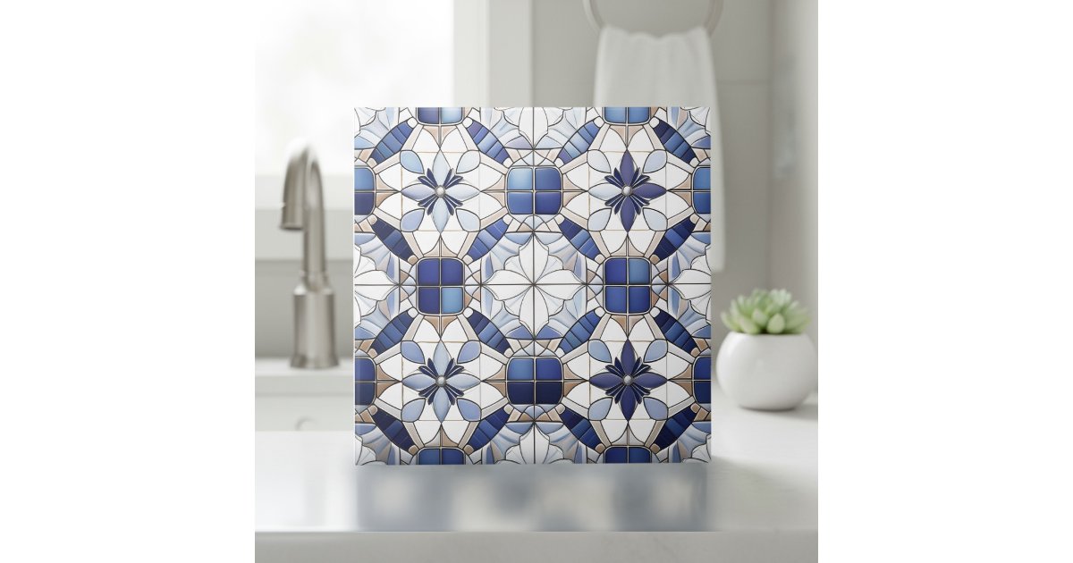 Mosaic Moroccan Tile Pattern#2 Blue White ID1078 | Zazzle