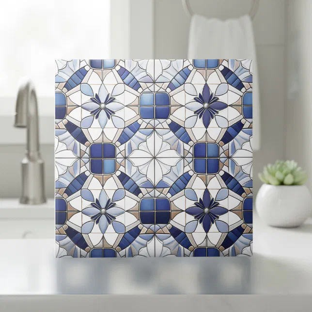 Mosaic Moroccan Tile Pattern#2 Blue White ID1078 | Zazzle