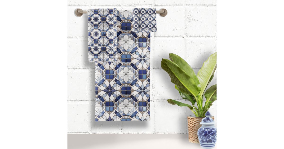 Mosaic Moroccan Tile Pattern#2 Blue White ID1078 Bath Towel Set | Zazzle