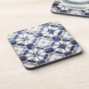 Mosaic Moroccan Tile Pattern#2 Blue White ID1078 Beverage Coaster