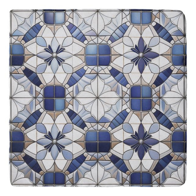 Mosaic Moroccan Tile Pattern#2 Blue White ID1078 Trivet (Front)