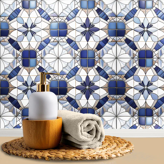 Mosaic Moroccan Tile Pattern#2 Blue White ID1078 Wallpaper | Zazzle