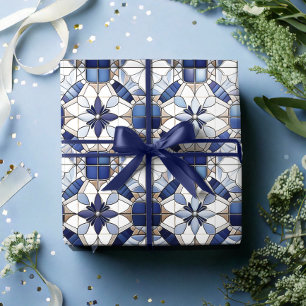 Mosaic Moroccan Tile Pattern#2 Blue White ID1078 Wrapping Paper