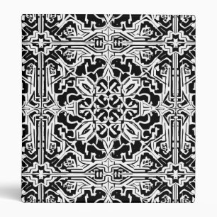 Mosaic Moroccan Tile Pattern in Black and White 3 Ring Binder