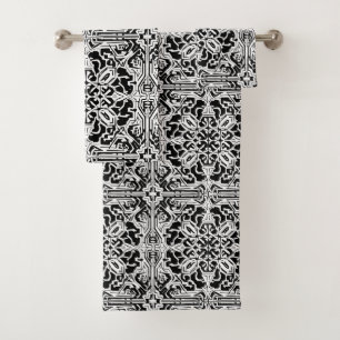 Mosaic Moroccan Tile Pattern in Black and White Bath Towel Set