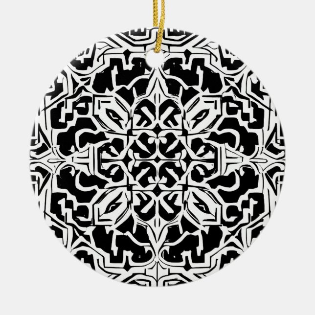 Mosaic Moroccan Tile Pattern in Black and White Ceramic Ornament (Front)