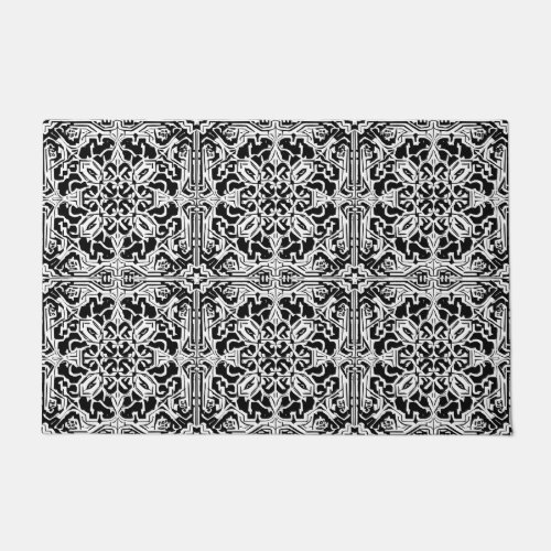 Mosaic Moroccan Tile Pattern in Black and White Doormat