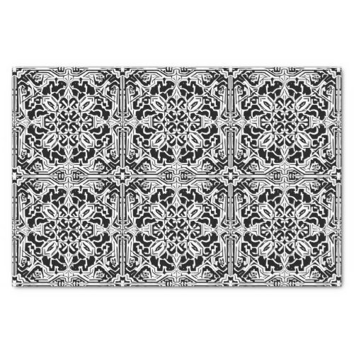 Mosaic Moroccan Tile Pattern in Black and White Tissue Paper