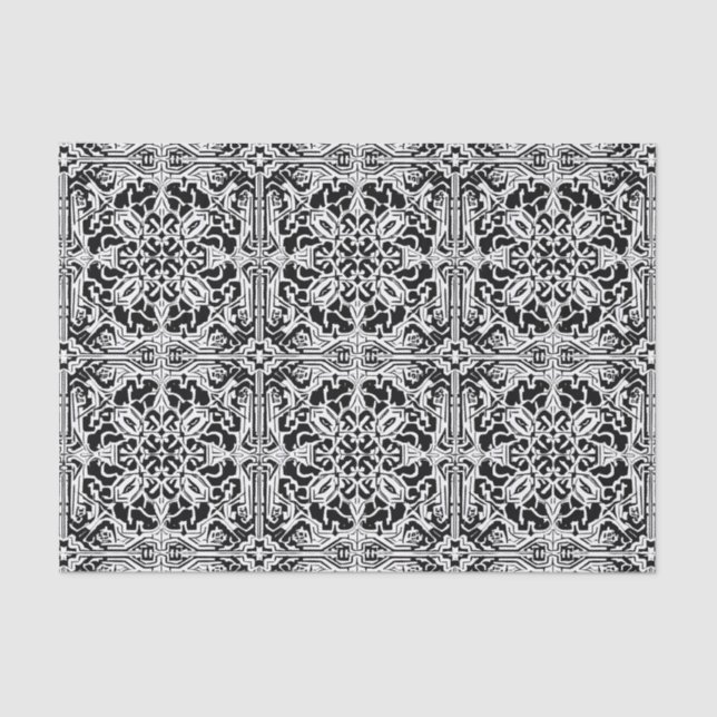 Mosaic Moroccan Tile Pattern in Black and White Tissue Paper (Front)