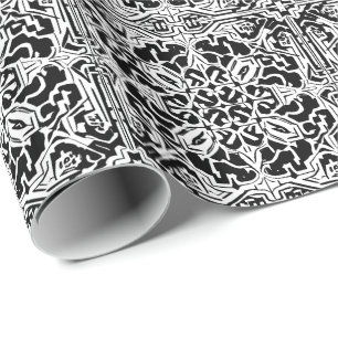 Mosaic Moroccan Tile Pattern in Black and White Wrapping Paper