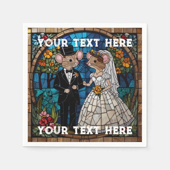 Mosaic Mouse Wedding Couple Stained Glass Effect. Napkins (Front)
