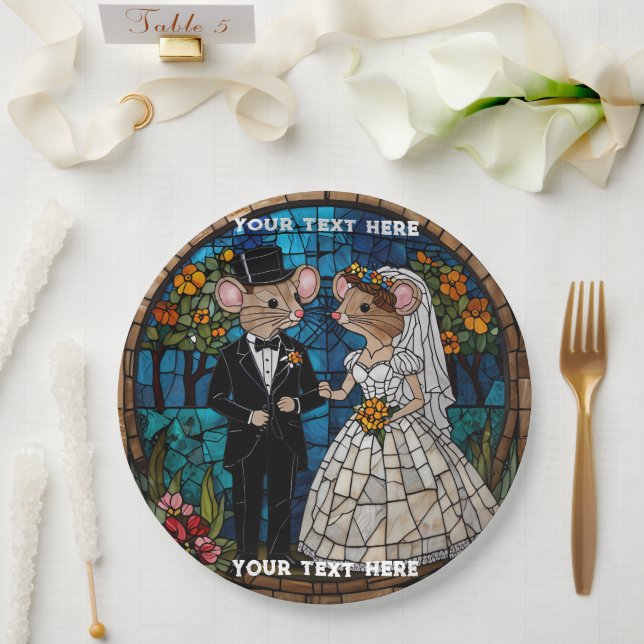 Mosaic Mouse Wedding Couple Stained Glass Effect. Paper Plates (Wedding)