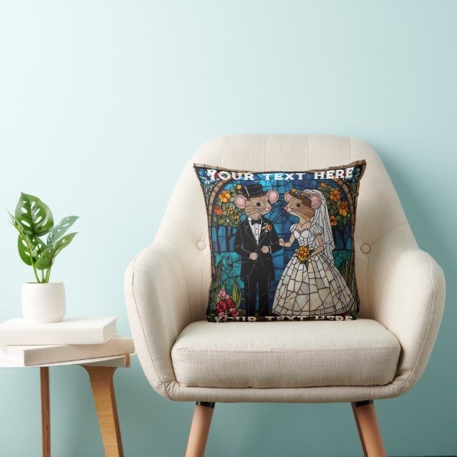 Mosaic Mouse Wedding Couple Stained Glass Effect. Throw Pillow (Chair)