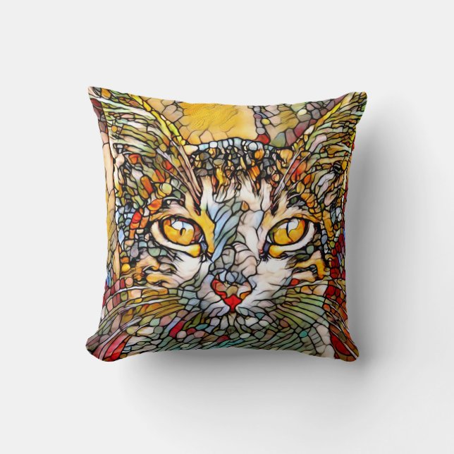 Mosaic Multicolor Cat 697 Throw Pillow (Front)