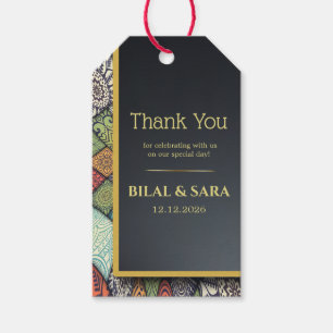 Mosaic Muslim Wedding Favor Tag, Personalized Blac Gift Tags