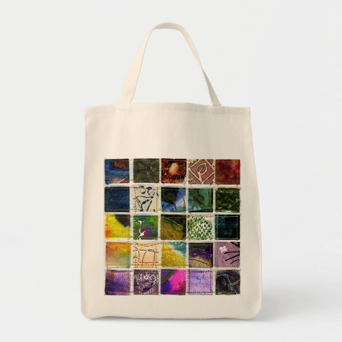 Mosaic of abstract squares of different techniques bags