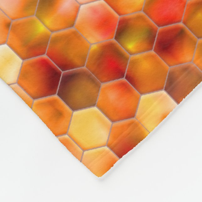 Mosaic of hexagons on spots in reddish tones throw fleece blanket (Corner)