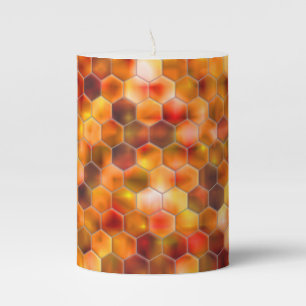 Mosaic of hexagons on spots in reddish tones throw pillar candle