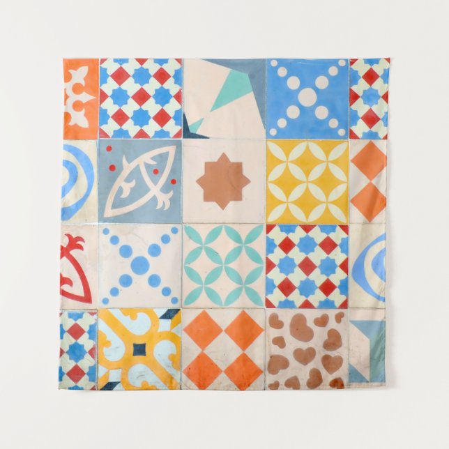 Mosaic of Hydraulic cement tiles, decorative fashi Tapestry (Front)