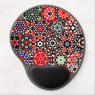 Mosaic of kaleidoscope chess hexagon, red black to gel mouse pad