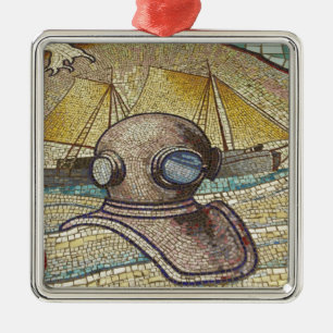 Mosaic of old divers helmet metal ornament