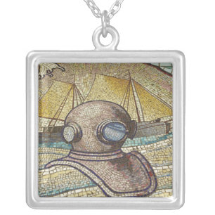 Mosaic of old divers helmet silver plated necklace