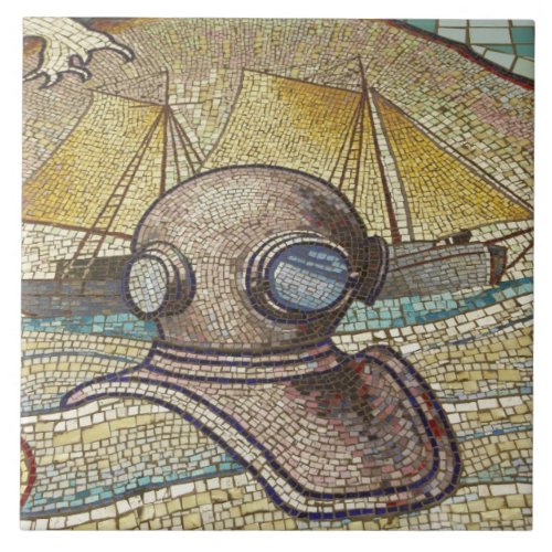 Mosaic of old divers helmet tile