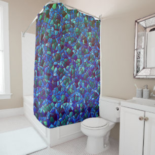 Mosaic of spattered or smoked lilac blue and green shower curtain