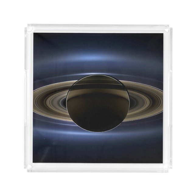 Mosaic Of The Saturn System Backlit By The Sun. Acrylic Tray (Front)