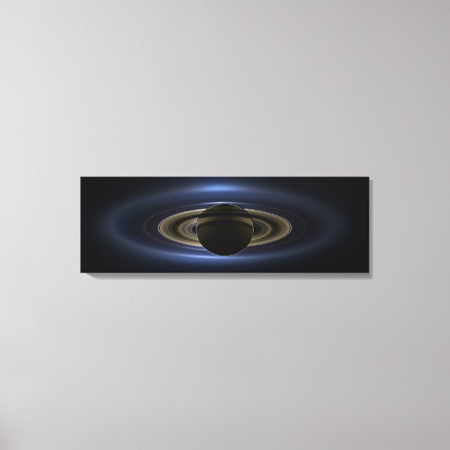 Mosaic Of The Saturn System Backlit By The Sun. Canvas Print (Front)