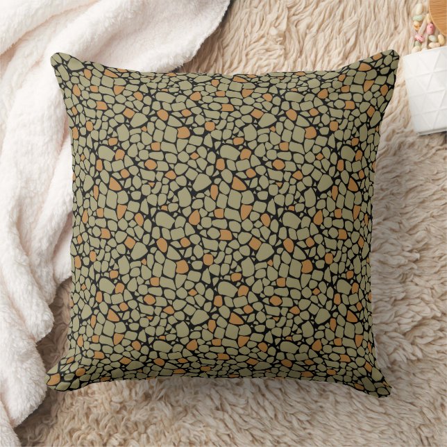 Mosaic olive brown green tile abstract camouflage throw pillow (Blanket)