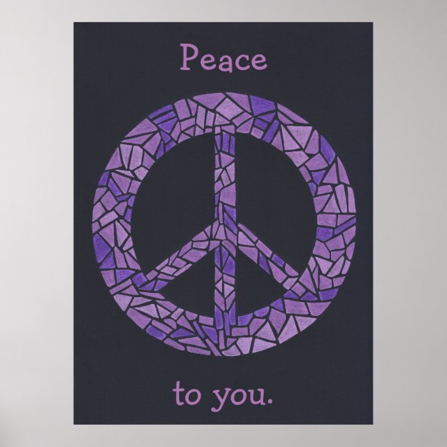 Mosaic Ombre Peace Sign Lavender Purple Posters (Front)