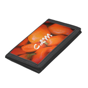 Mosaic Orange Chili Peppers with Monogram Tri-fold Wallet