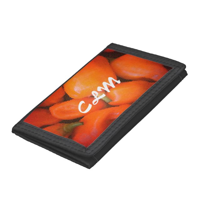 Mosaic Orange Chili Peppers with Monogram Trifold Wallet (Bottom)