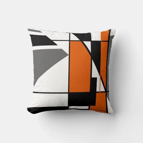 Mosaic Orange White Gray Black Geometric Abstract Throw Pillow