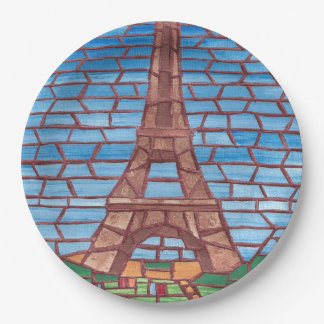 Mosaic Painting Eiffel Tower Paper Plates