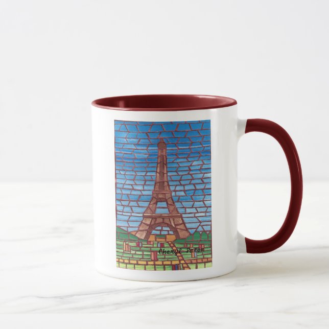 Mosaic Painting of Eiffel Tower Custom Mugs (Right)