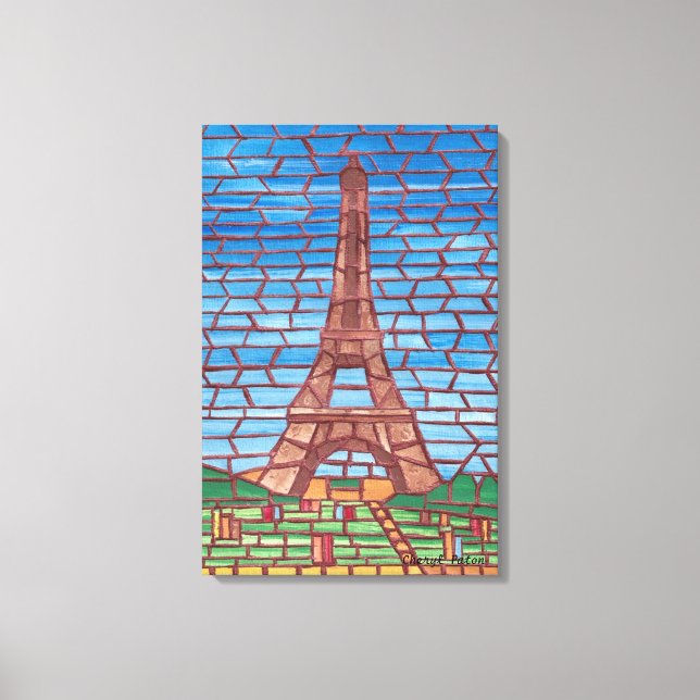 Mosaic Painting of Eiffel Tower Wrapped Canvas Print (Front)