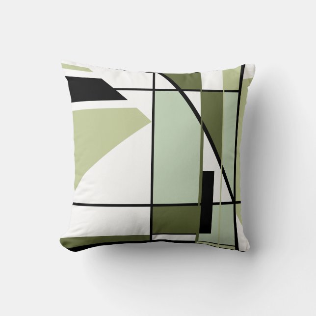 Mosaic Pale Green Black White Geometric Abstract Throw Pillow (Front)