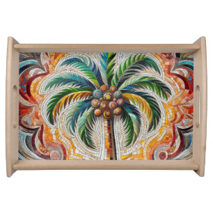 Mosaic Palm Tree Tropical Beach Style Coastal Serving Tray