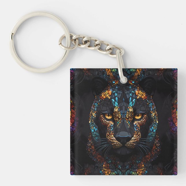 Mosaic Panther Art Keychain (Front)
