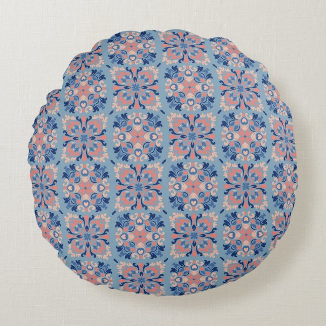 Mosaic Pattern Dusty Blue Round Pillow (Front)