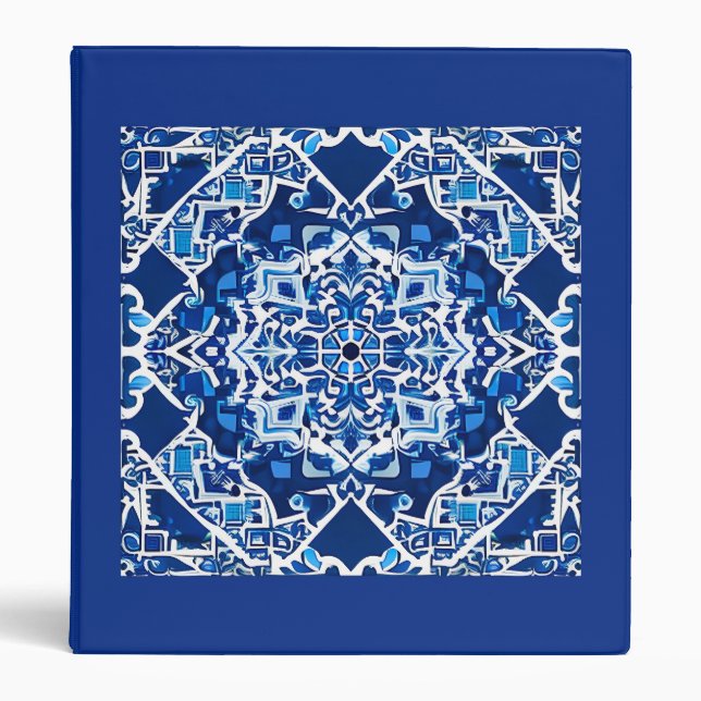 Mosaic Pattern in Indigo and Cobalt Blue   3 Ring Binder (Front)